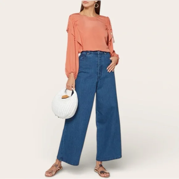 See By Chloe Silk Blend Ruffle Blouse Size 34 - Picture 3 of 16